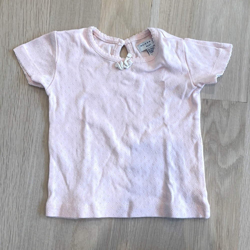 Maison Me baby pointelle pink short sleeve top